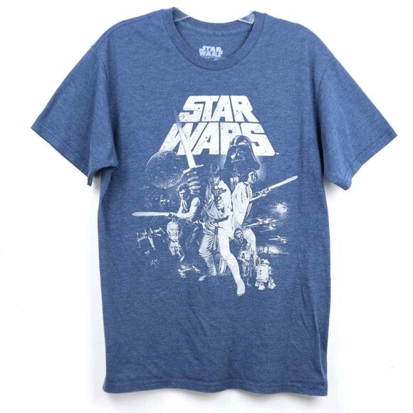 Star Wars T Luke Skywalker Hans Solo Leia Obiwan Kenobi Blue Collage Medium DK17 - Picture 1 of 5